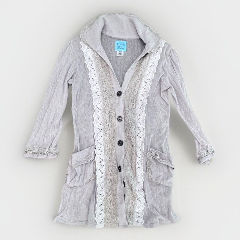 kimchi & blue Top Long sleeve Gray Shirt with lace Accent Long Shirt Y2K Dainty